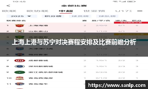 上海上港与苏宁对决赛程安排及比赛前瞻分析